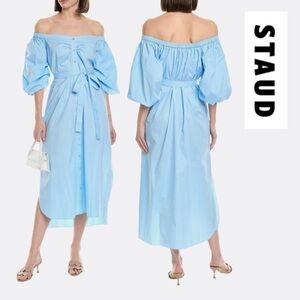 STAUD “Reese” Sky Blue Off-the-Shoulder Midi Dress - Size Medium